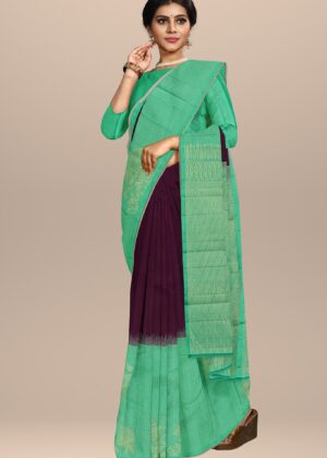 Classic Wine & Bottle Green Contrast Silk Saree