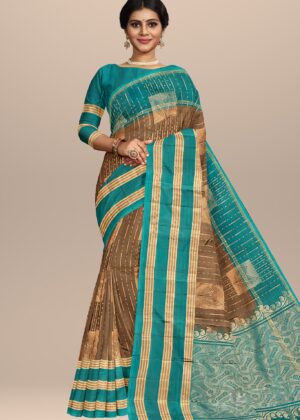 Earth and Aqua Elegance Handwoven Saree