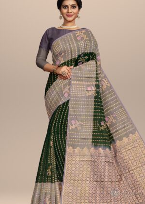 Graceful Green and Lavender Kanjivaram Handwoven Saree
