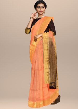 Traditional Peach & Gold Weave Silk Saree