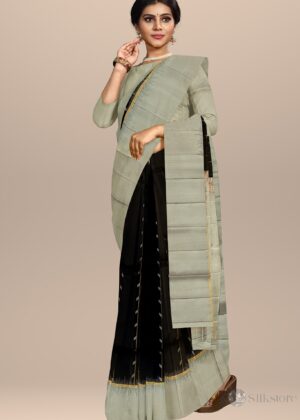 Elegant Silver and Black Silk Saree
