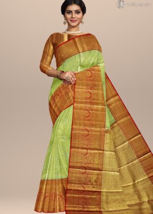 Opulent Green Silk Saree with Red Accent Border