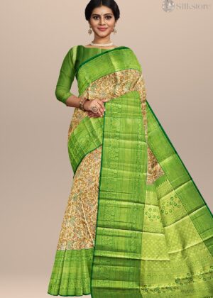 Red Floral with Green Woven Border & Pallu Silk Saree