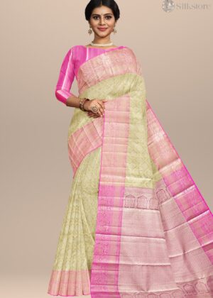 Blush Elegance – Warm White Saree with Pink Silk Border & Pallu
