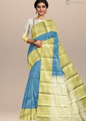 Azure Gold Elegance – Dual Tone kanjivaram Silk