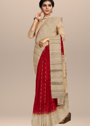 Traditional Dual-Tone Red Silk Saree
