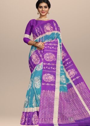 Purple and Blue Ethnic Splendor Handwoven Saree