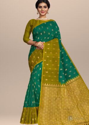 Green with Mustard Traditional Handwoven Saree