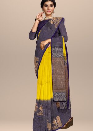 Mystic Blossom Timeless Yellow Traditional Silk Saree