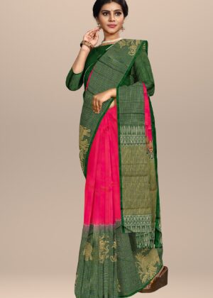 Traditional Dual Tone Pink Green Kanchipuram Silk Saree